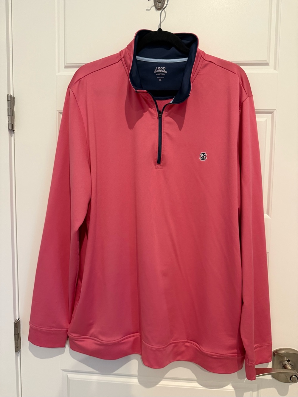 Izod Men’s Coral Quarter-Zip Performance Jacket with Navy Trim